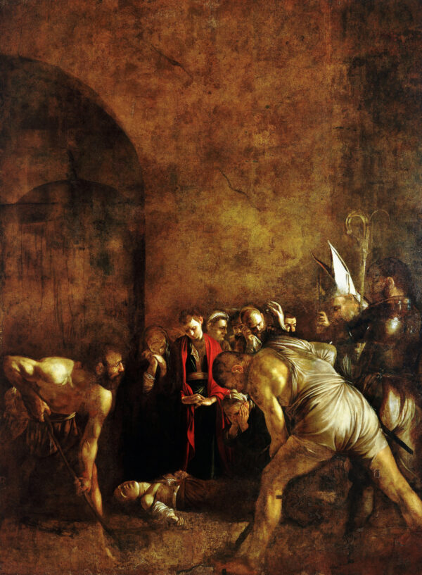 Caravaggio – Das Begräbnis der heiligen Lucia – das Original von 1608 in der Kirche Santa Lucia al Sepolcro, Syrakus – Öl auf Leinwand