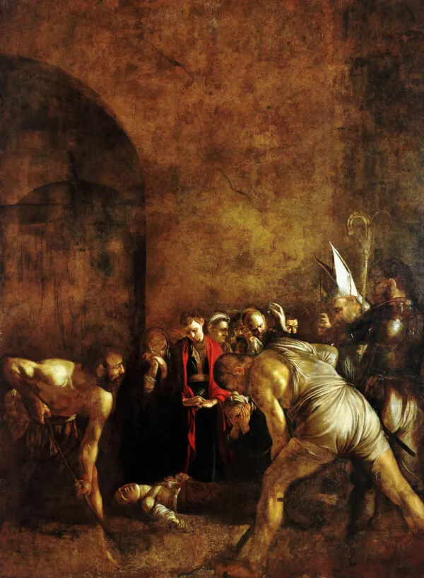 Caravaggio – Das Begräbnis der heiligen Lucia – das Original von 1608 in der Kirche Santa Lucia al Sepolcro, Syrakus – Öl auf Leinwand