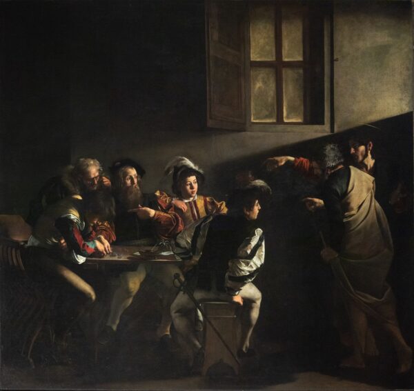 Caravaggio – Pozivanje svetog Mateja – original iz 1599. – 1600. u crkvi San Luigi dei Francesi u Rimu – ulje na platnu