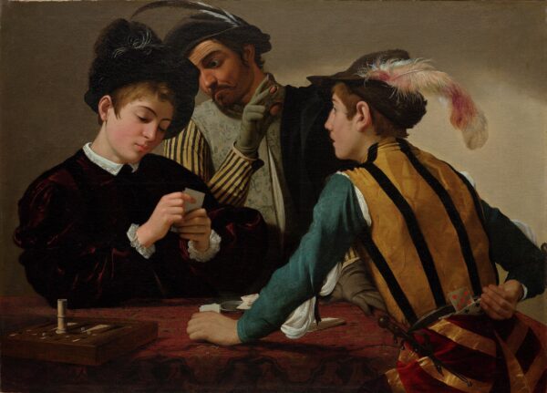 Caravaggio – Die Falschspieler – das Original von um 1596–1597 im Kimbell Art Museum, Fort Worth – Öl auf Leinwand