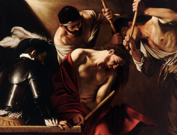 Caravaggio – A töviskoronázás – a kb. 1602–1604-es vagy 1607-es eredeti a bécsi Kunsthistorisches Museumban – olaj, vászon