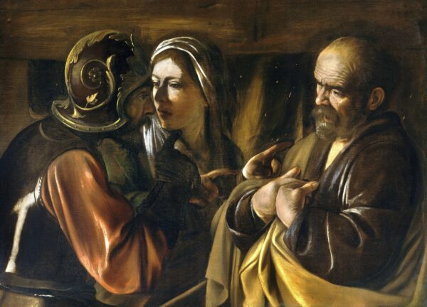 Caravaggio – Die Verleugnung Petri – das Original von um 1610 im Metropolitan Museum of Art, New York – Öl auf Leinwand