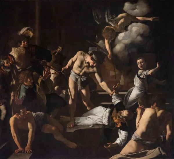 Caravaggio – The Martyrdom of Saint Matthew – the 1599–1600 original in the Contarelli Chapel, San Luigi dei Francesi, Rome – oil on canvas
