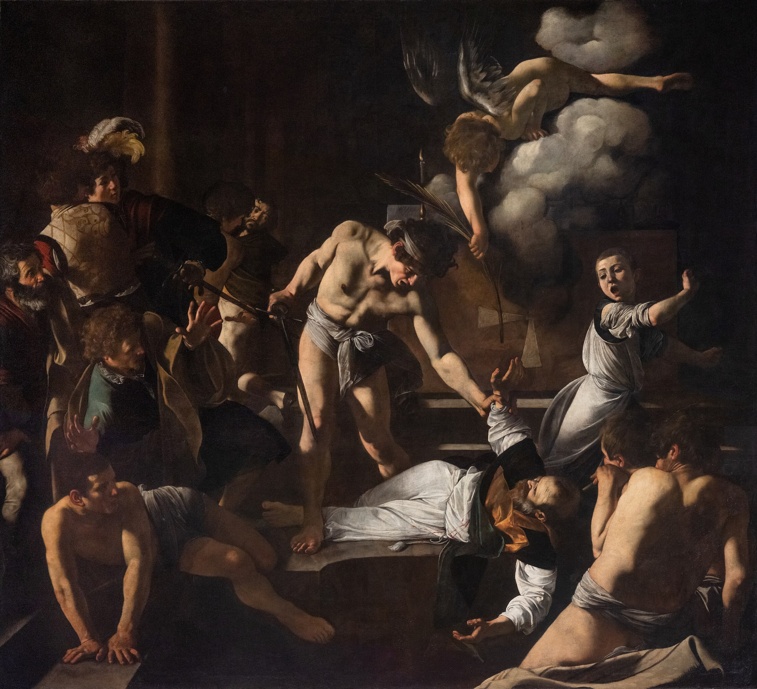 Caravaggio – Mučeništvo svetega Mateja – izvirnik iz 1599–1600 v kapeli Contarelli, San Luigi dei Francesi, Rim – olje na platnu