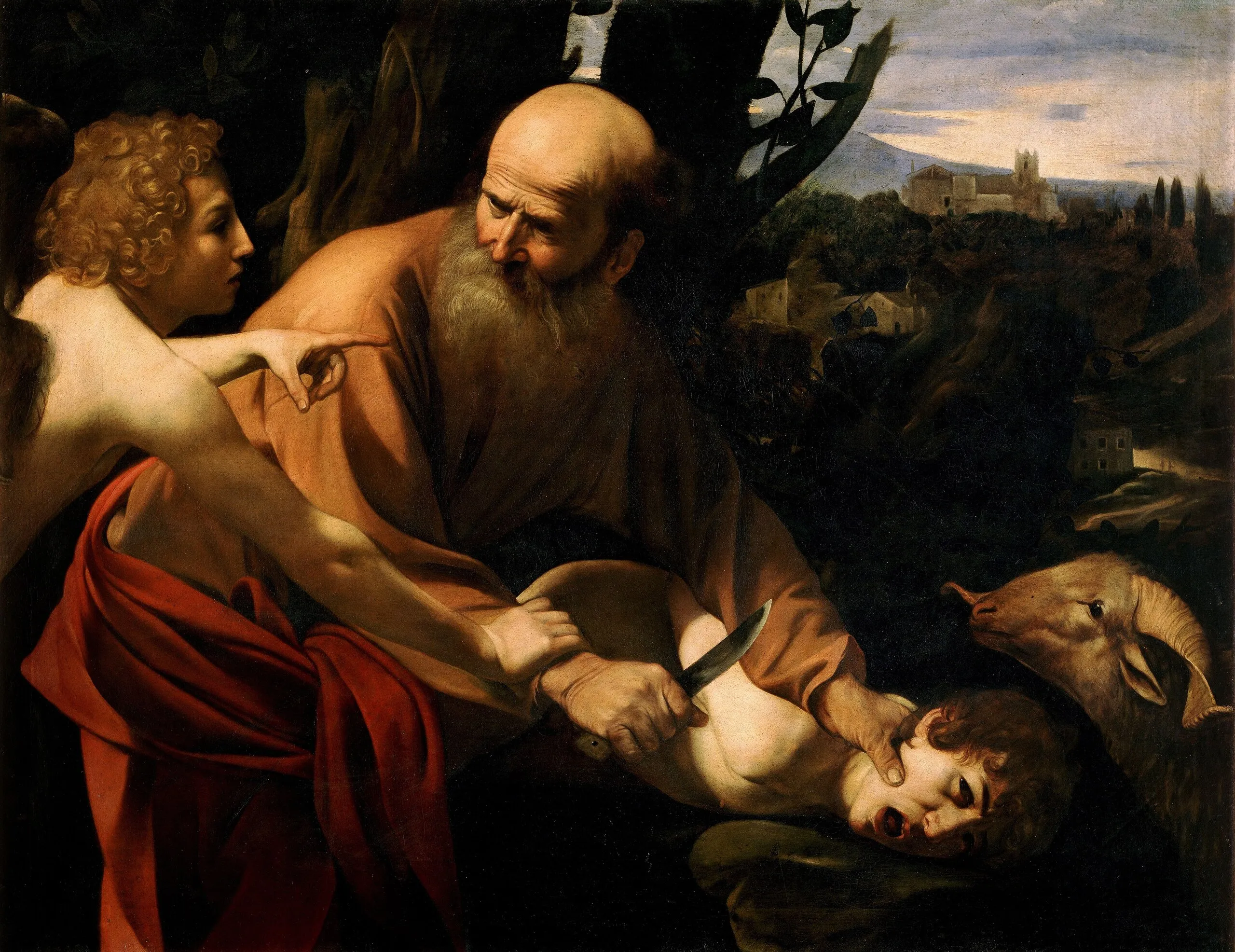 Caravaggio – The Sacrifice of Isaac – the 1603 original in the Uffizi Gallery, Florence – oil on canvas