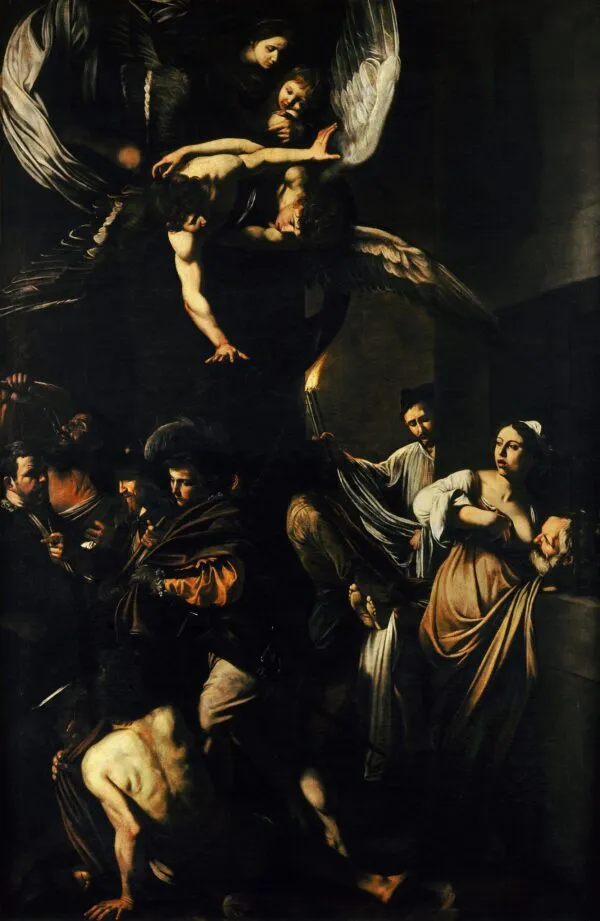 Caravaggio – The Seven Works of Mercy – the c. 1607 original in the church of the Pio Monte della Misericordia, Naples – oil on canvas