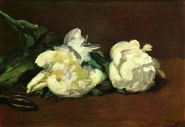 Édouard Manet – Fehér bazsarózsák és metszőolló – olaj vásznon 1864-ből, Musée d’Orsay