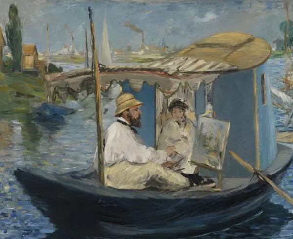 Édouard Manet – Claude Monet slika na čolnu – olje na platnu iz leta 1874, Neue Pinakothek