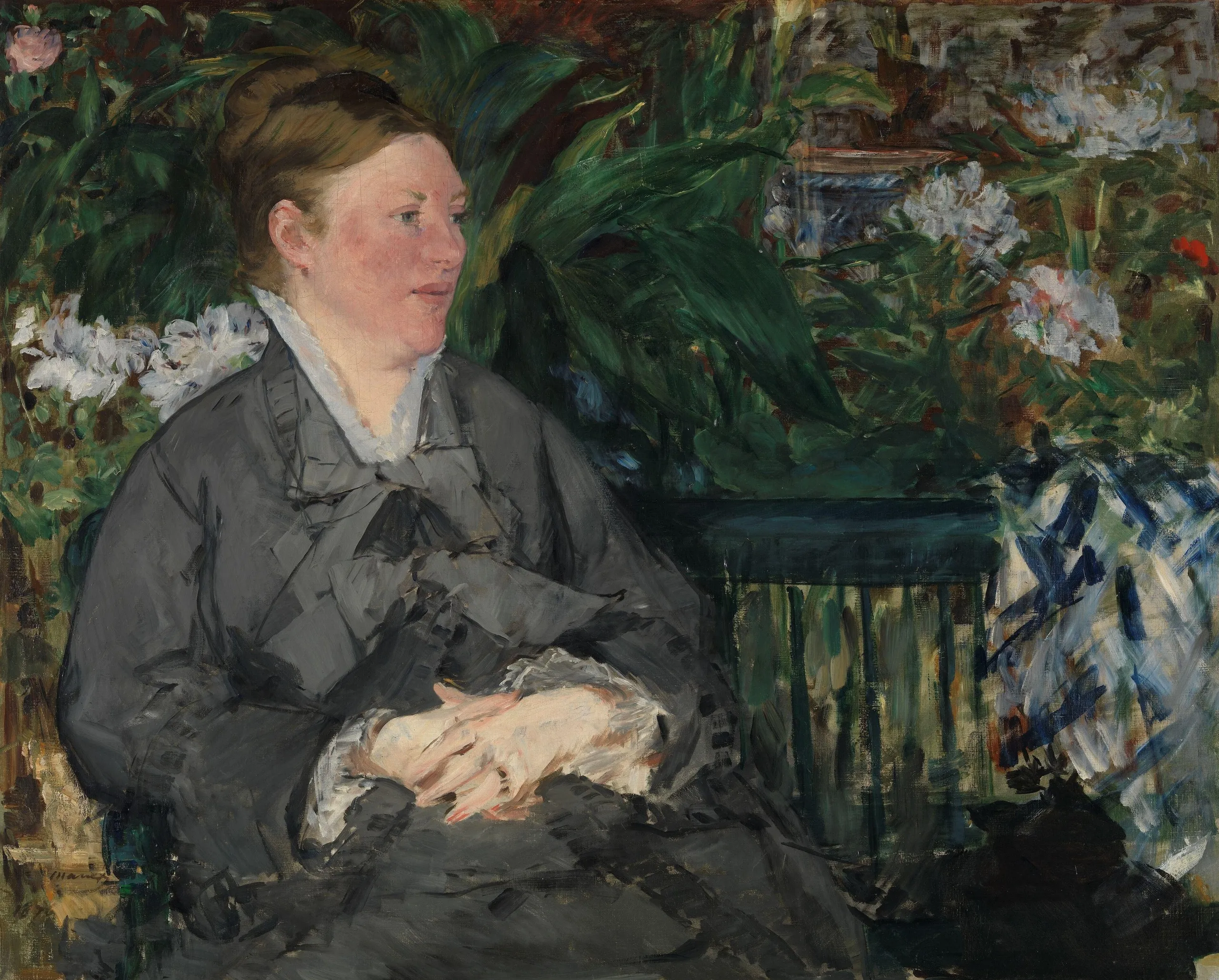Édouard Manet – Gospa Manet v rastlinjaku – olje na platnu iz leta 1879, Nasjonalmuseet
