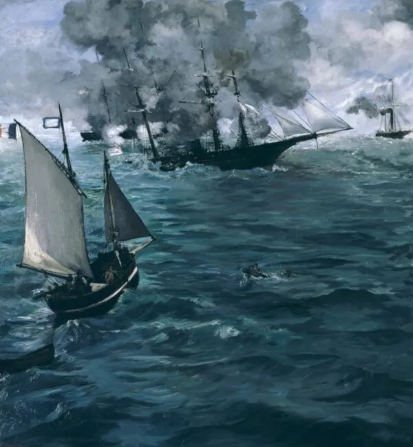 Édouard Manet – A Kearsarge és az Alabama csatája – olaj vásznon 1864-ből, Philadelphia Museum of Art