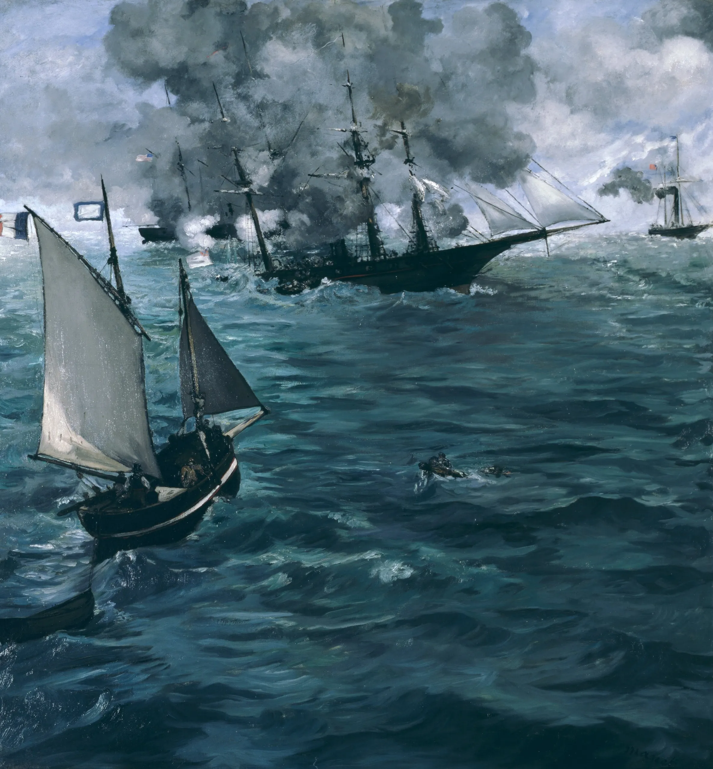 Édouard Manet – Die Schlacht zwischen der Kearsarge und der Alabama – Öl auf Leinwand von 1864, Philadelphia Museum of Art