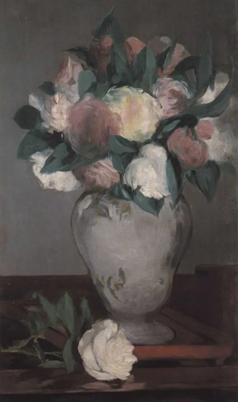 Édouard Manet – Bazsarózsák vázában – olaj vásznon 1864–1865-ből, The Metropolitan Museum of Art