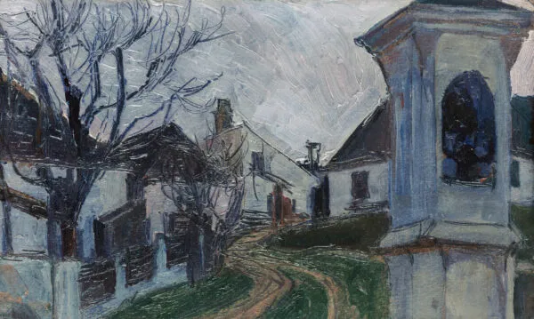 Egon Schiele – Gola drevesa, hiše in znamenje