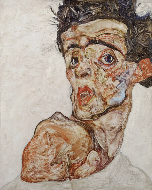 Egon Schiele – Autoportret s podignutim golim ramenom