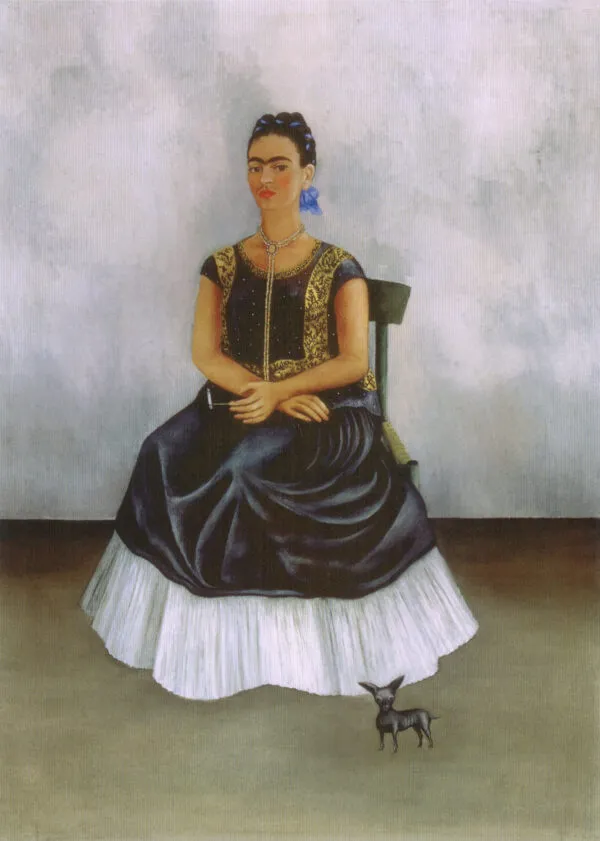 Frida Kahlo – Itzcuintli kutya velem – az 1938-as eredeti egy dallasi magángyűjteményben – olaj, vászon
