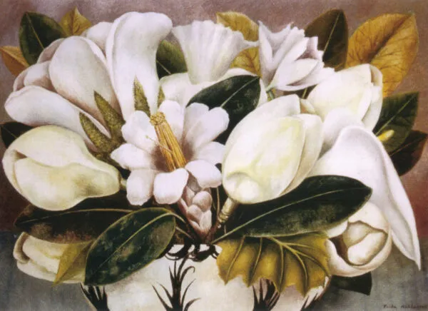 Frida Kahlo – Magnóliák – az 1945-ös eredeti egy mexikóvárosi magángyűjteményben – olaj, farostlemez