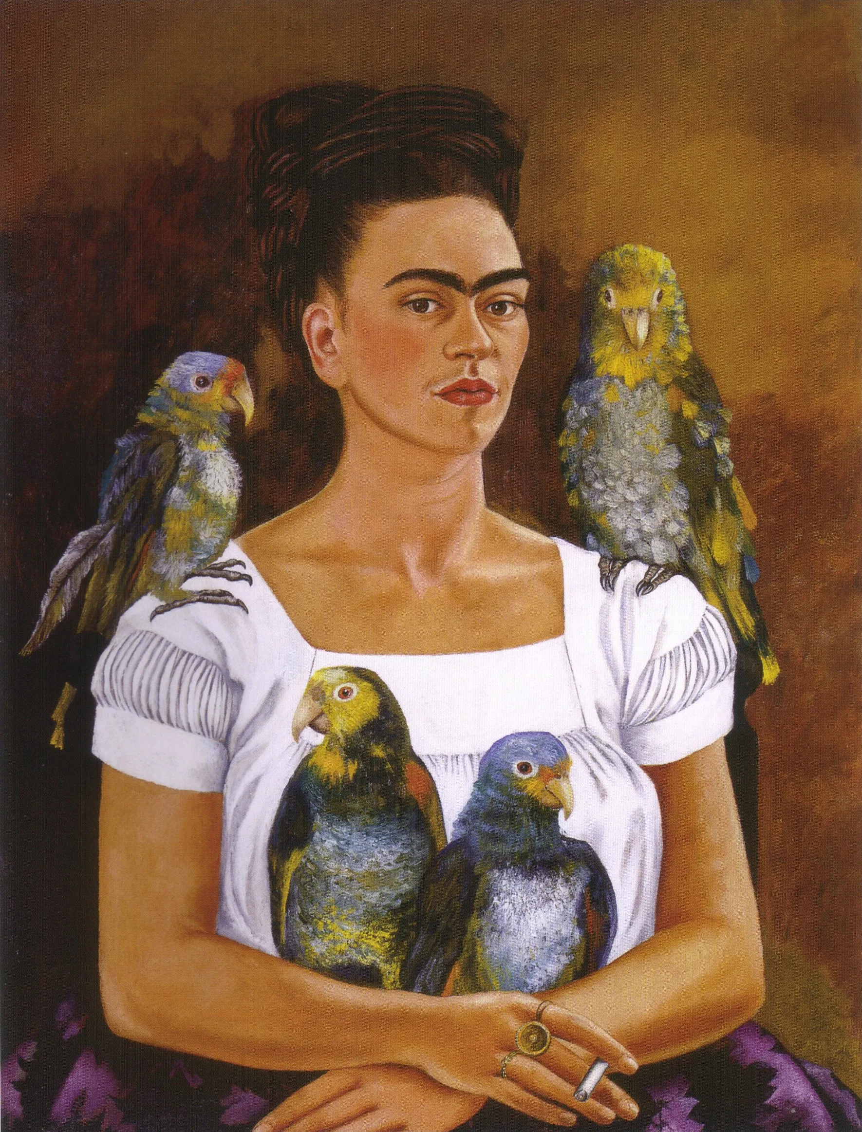 Frida Kahlo – Jaz in moje papige – izvirnik iz leta 1941 v zasebni zbirki v New Orleansu – olje na platnu