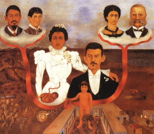 Frida Kahlo – My Grandparents, My Parents, and I – the original of 1936 at the Museum of Modern Art in New York – oil and tempera on zinc