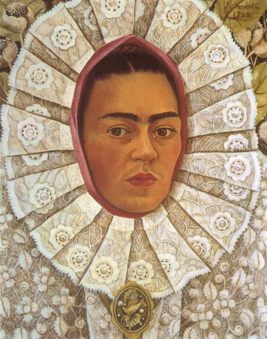 Frida Kahlo – Avtoportret (1948) – izvirnik v zbirki dr. Samuela Fastlichta v Ciudad de Méxicu – olje na mazonitu