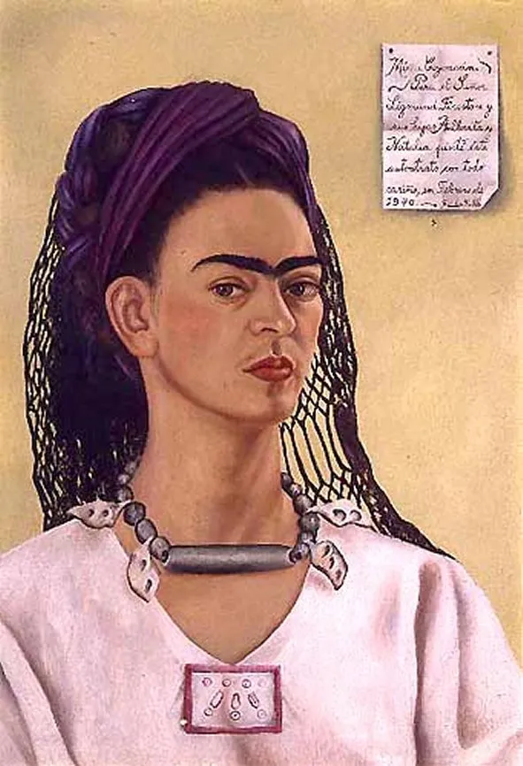Frida Kahlo – Self-Portrait Dedicated to Sigmund Firestone – the original in a private collection, New York – oil on masonite