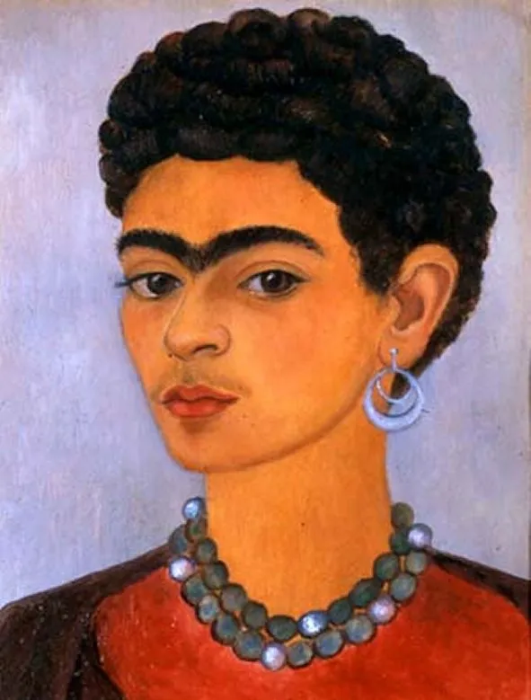 Frida Kahlo – Self-Portrait with Curly Hair – the original of 1935 in a private collection in California – oil on metal