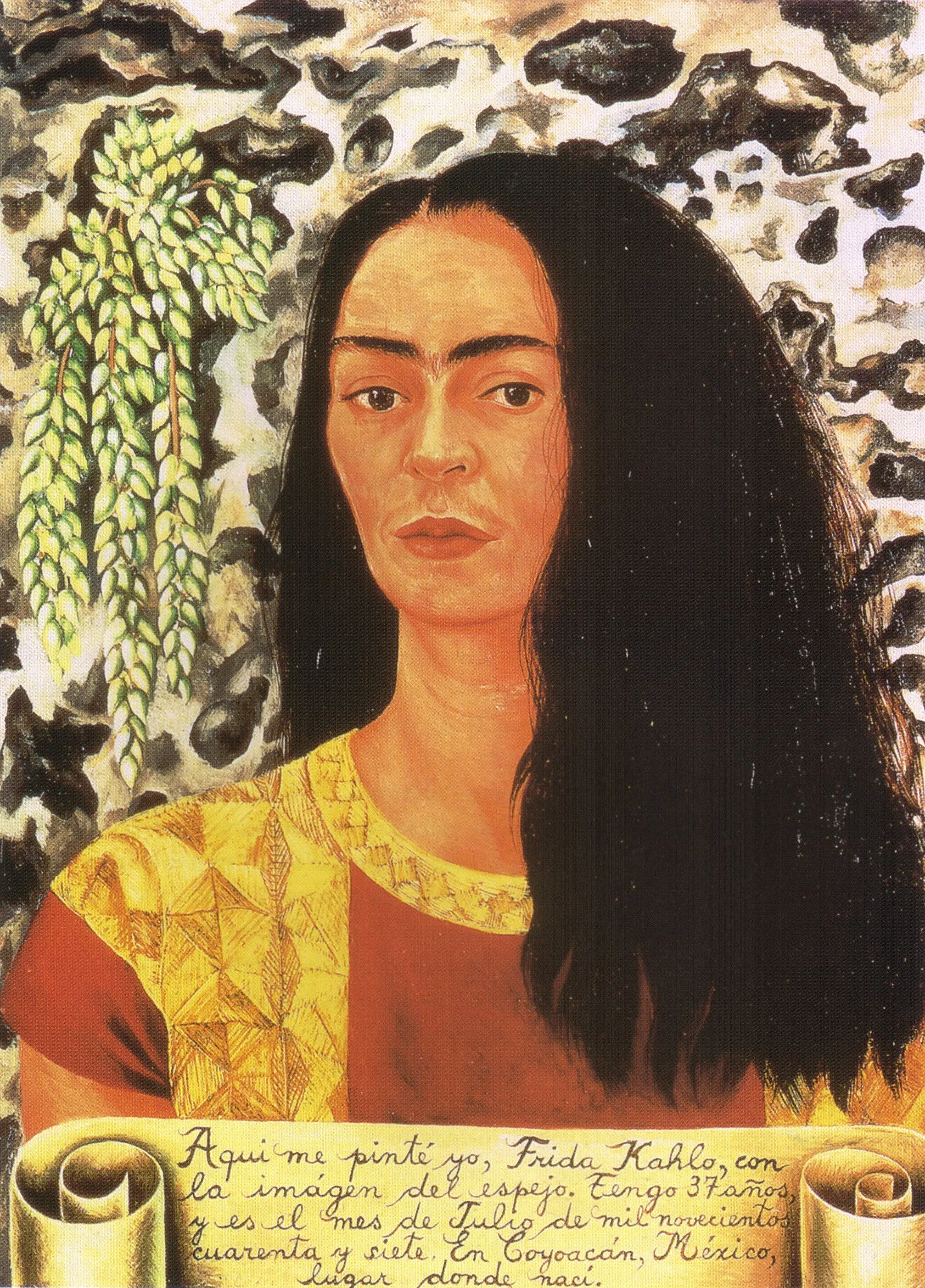 Frida Kahlo – Self-Portrait with Loose Hair – the original of 1947 in a private collection – oil on masonite