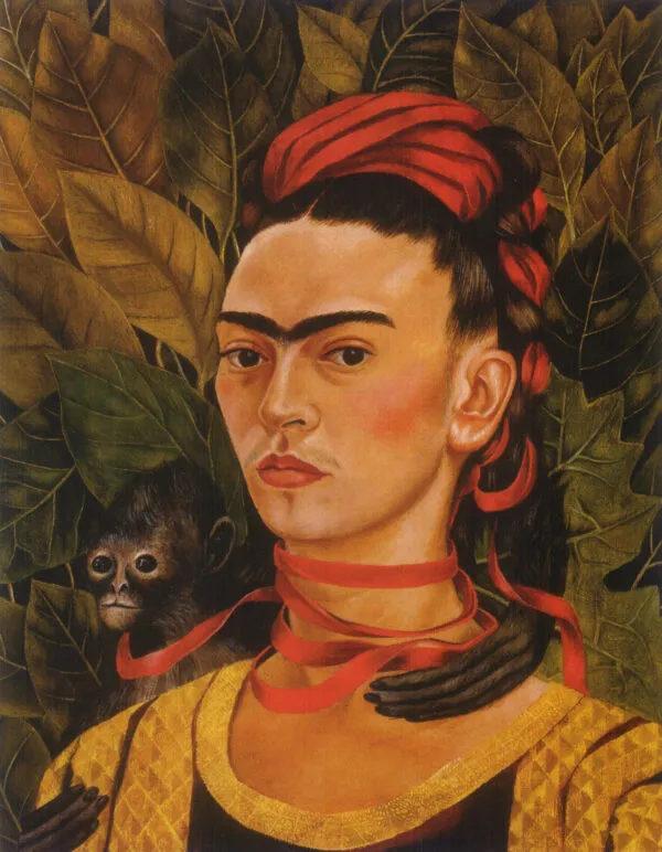 Frida Kahlo – Önportré majommal – az 1940-es eredeti magángyűjteményben – olaj, farostlemez