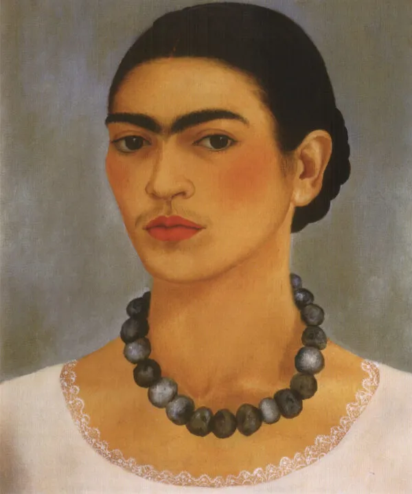 Frida Kahlo – Önportré nyaklánccal – az 1933-as eredeti Jacques és Natasha Gelman gyűjteményében – olaj, fém