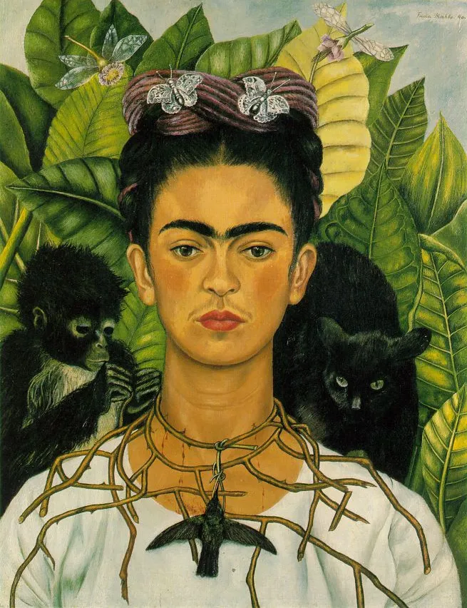 Frida Kahlo – Autoportrait au collier d’épines et au colibri – tableau peint à la main