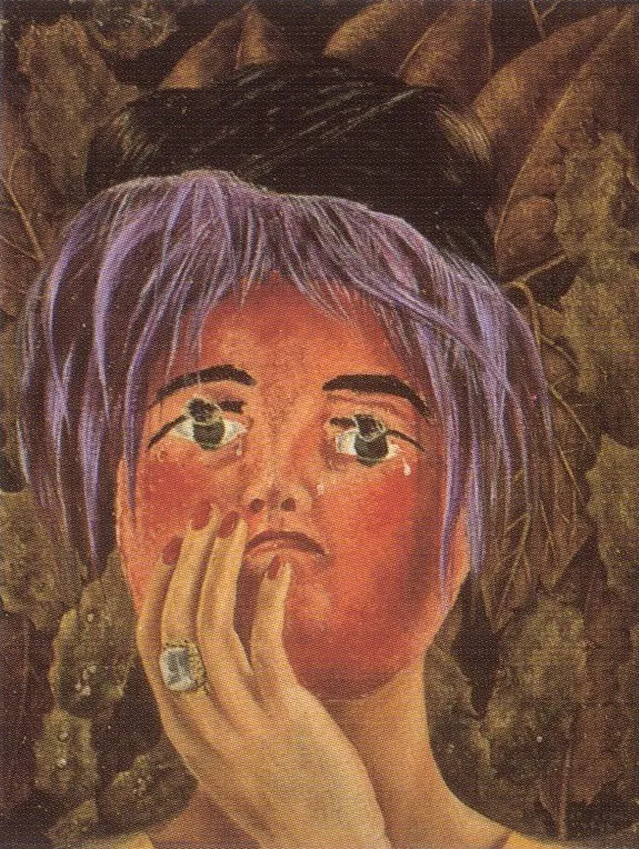 Frida Kahlo – The Mask – the original in the Museo Dolores Olmedo, Mexico City – oil on masonite