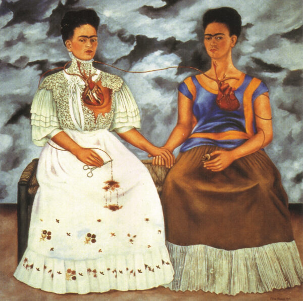 Frida Kahlo – Die zwei Fridas – das Original von 1939 im Museo de Arte Moderno, Mexiko-Stadt – Öl auf Leinwand