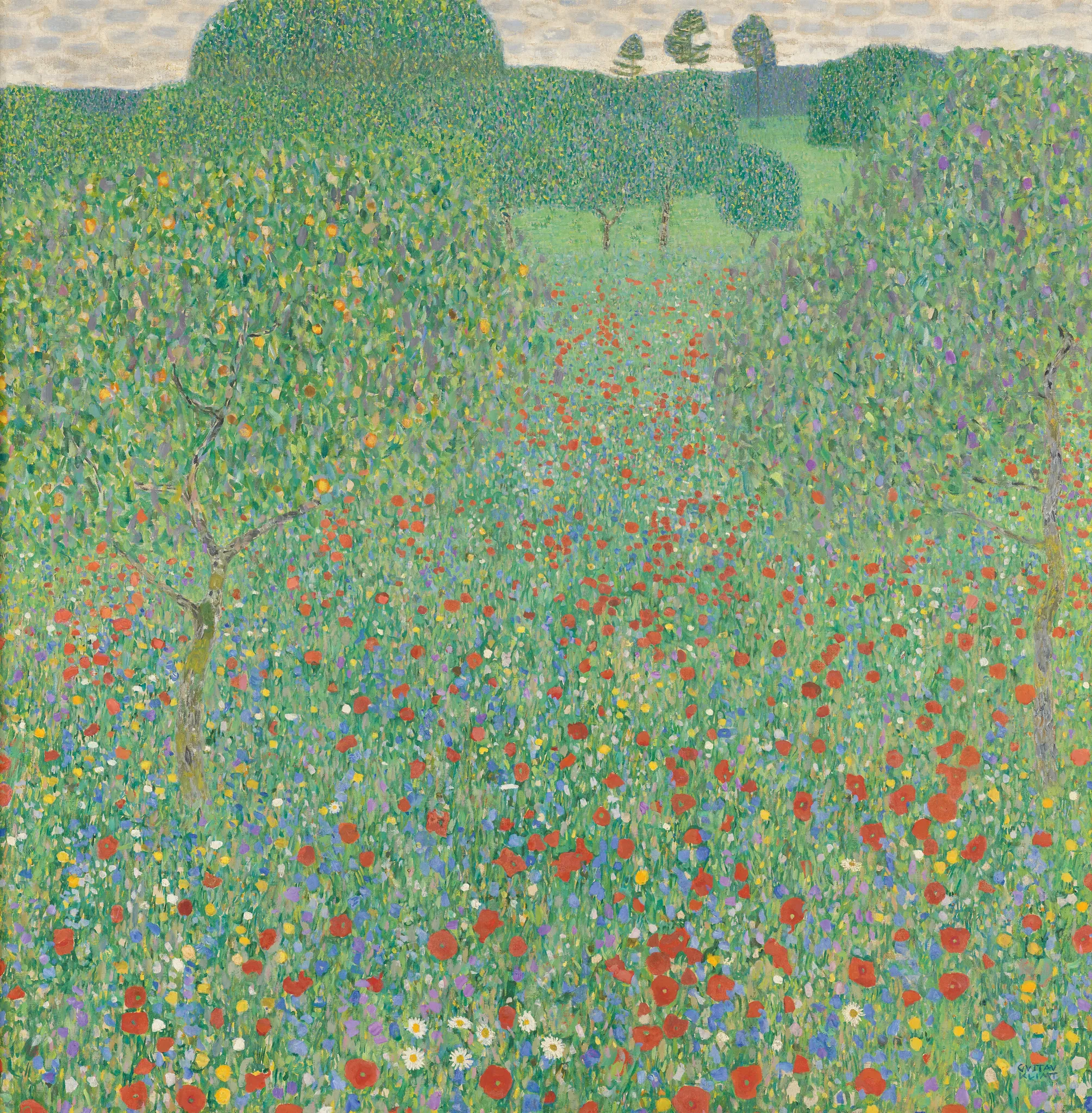 Gustav Klimt – Champ de coquelicots – tableau peint à la main