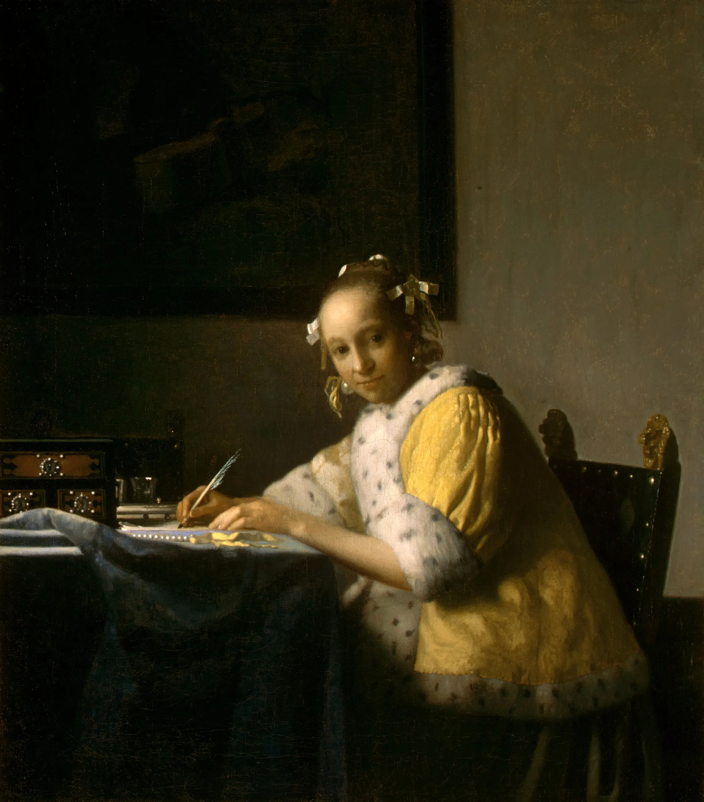 Johannes Vermeer – Donna che scrive una lettera – l’originale degli anni Sessanta del Seicento alla National Gallery of Art, Washington – olio su tela