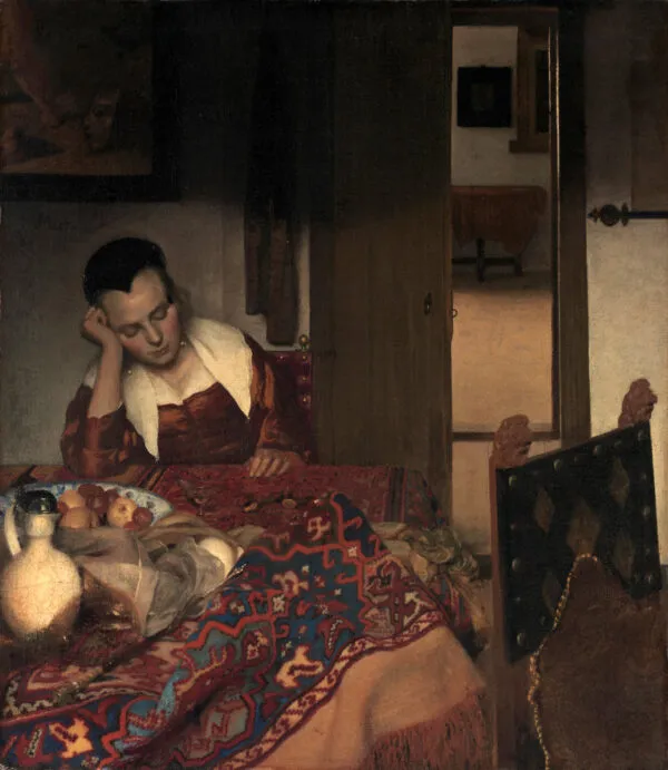 Johannes Vermeer – Schlafendes Mädchen – das Original von um 1657 im Metropolitan Museum of Art, New York – Öl auf Leinwand