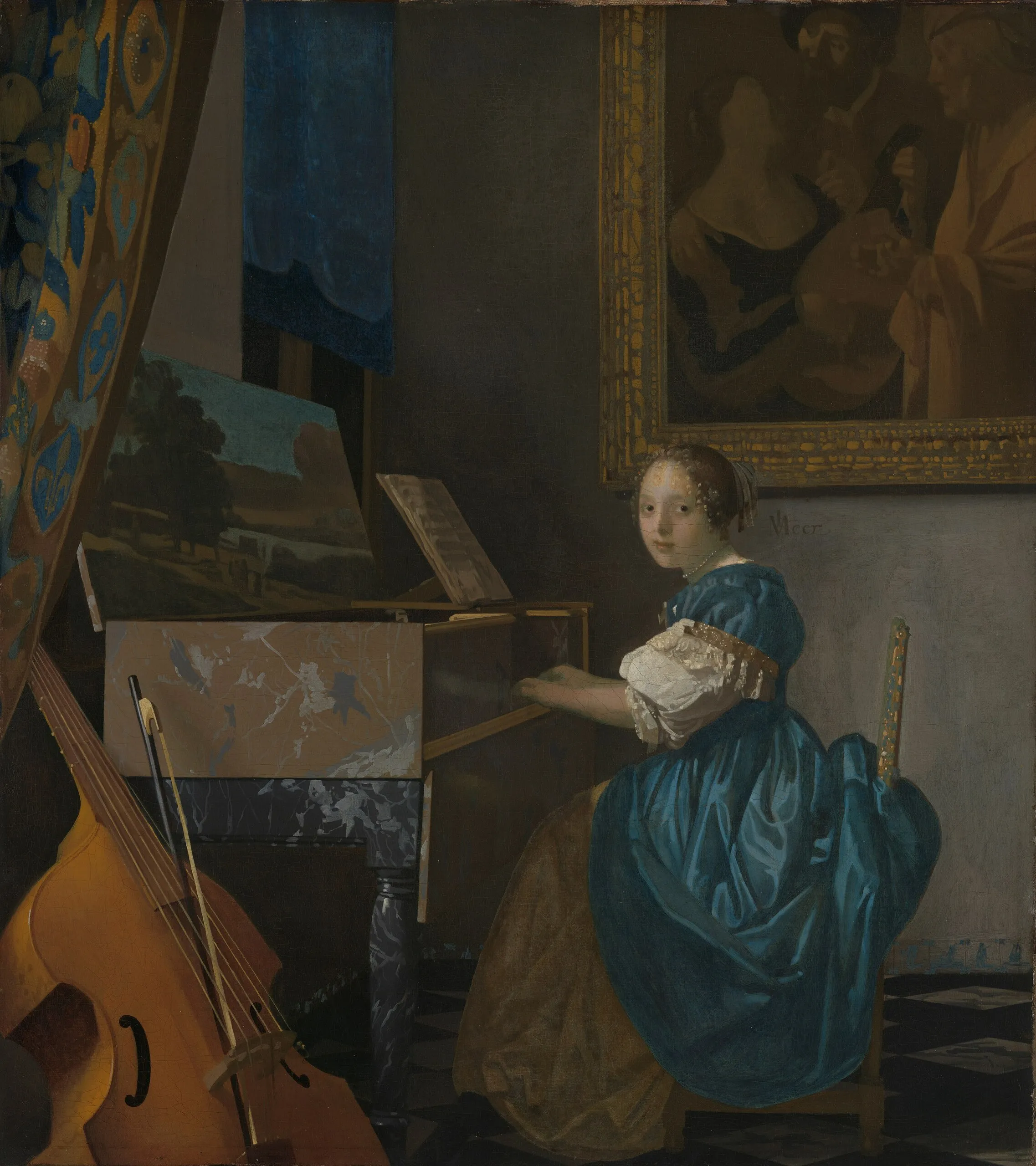 Johannes Vermeer – Virginál előtt ülő fiatal nő – az 1670–1672 körüli eredeti a londoni National Gallery-ben – olaj, vászon