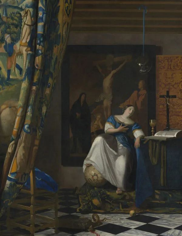 Johannes Vermeer – Allegorie des katholischen Glaubens – das Original von um 1670–1672 im Metropolitan Museum of Art, New York – Öl auf Leinwand