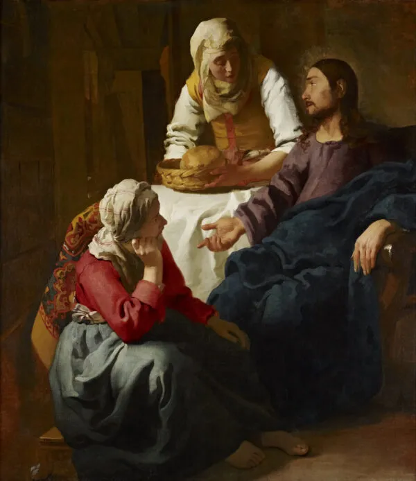 Johannes Vermeer – Christus bei Maria und Martha – das Original um 1655 in der Scottish National Gallery, Edinburgh – Öl auf Leinwand