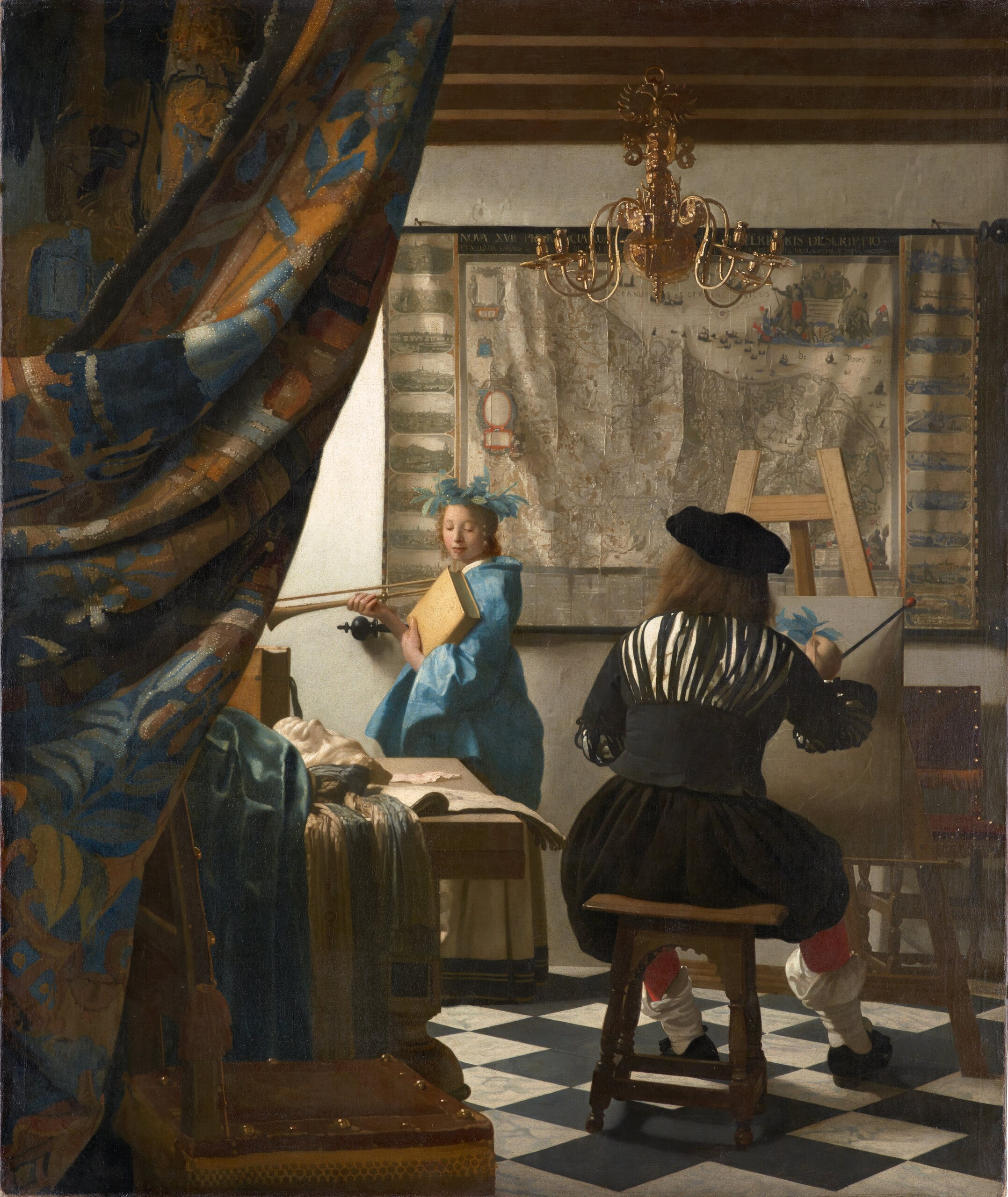 Johannes Vermeer – Die Malkunst – das Original von um 1666–1668 im Kunsthistorischen Museum Wien – Öl auf Leinwand