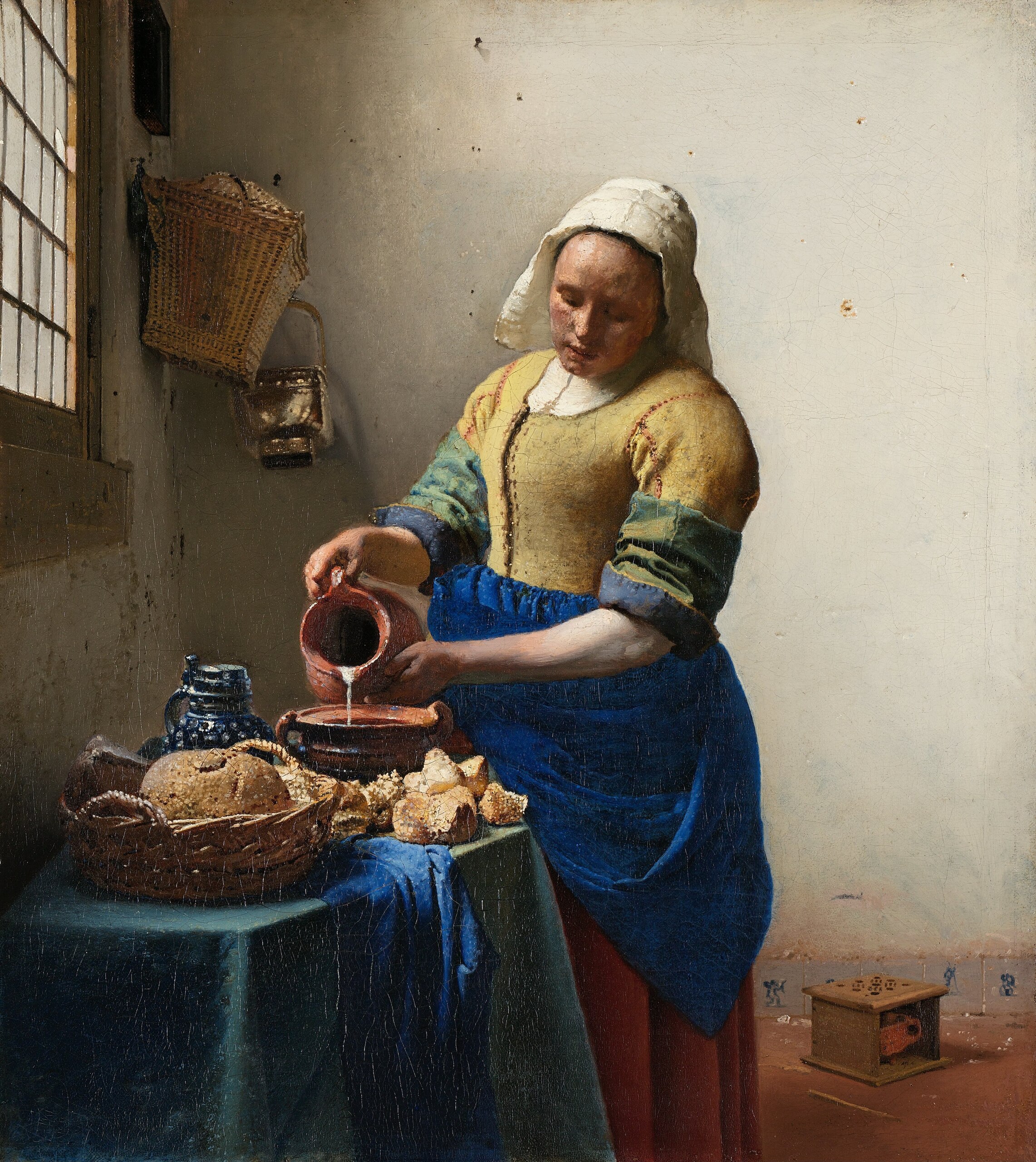 Johannes Vermeer – Die Dienstmagd mit dem Milchkrug – das Original um 1660 im Rijksmuseum Amsterdam – Öl auf Leinwand