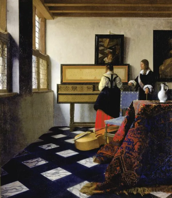 Johannes Vermeer – Die Musikstunde – das Original um 1662–1665 in der britischen Royal Collection – Öl auf Leinwand