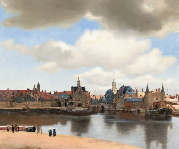 Johannes Vermeer – Ansicht von Delft – das Original von um 1659–1661 im Mauritshuis Den Haag – Öl auf Leinwand