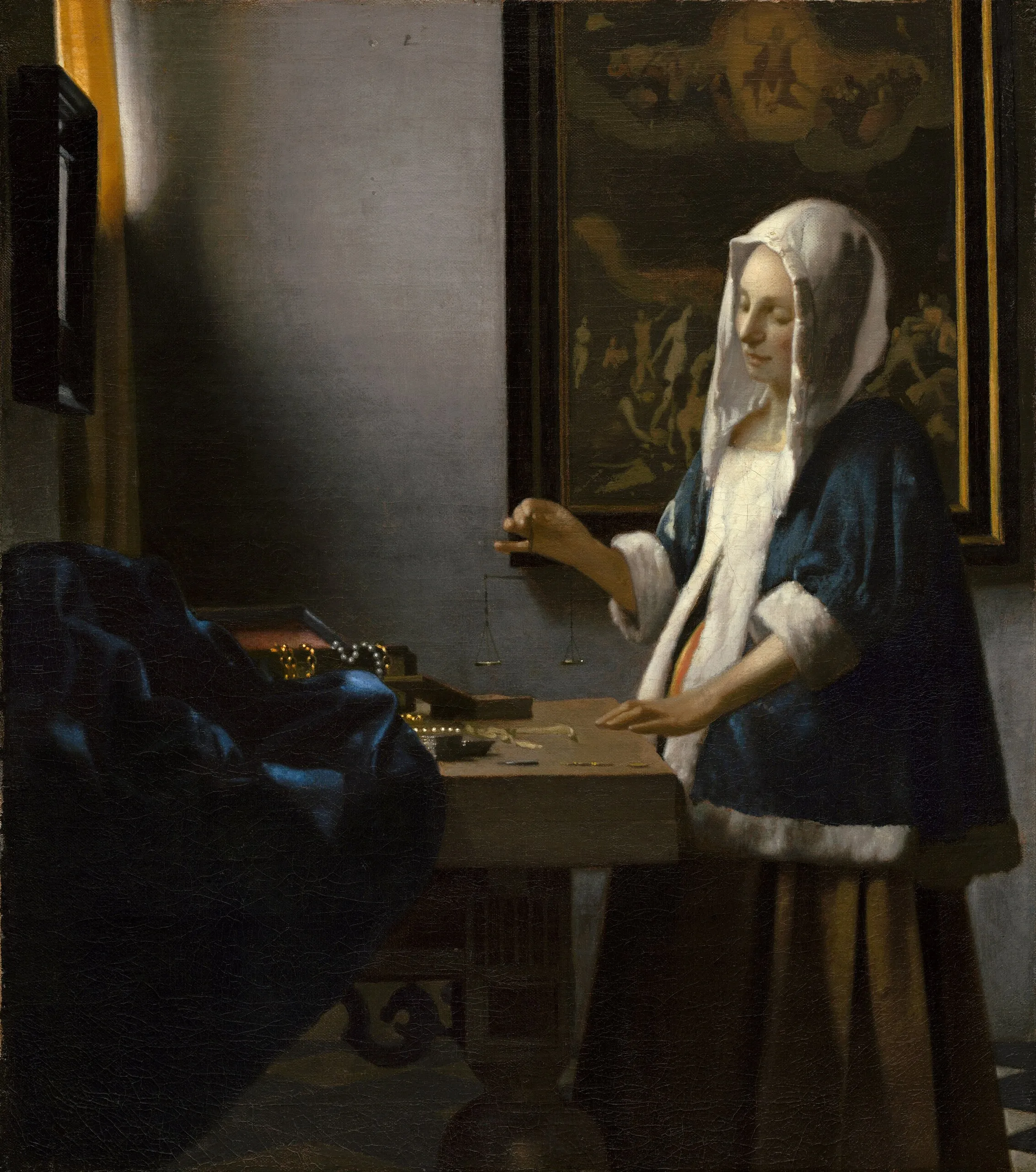 Johannes Vermeer – Donna con bilancia – l’originale del 1662–1663 circa alla National Gallery of Art di Washington – olio su tela
