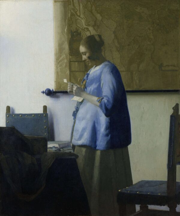 Vermeer – Levelet olvasó kék ruhás nő – az 1663 körüli eredeti az amszterdami Rijksmuseumban – olaj, vászon