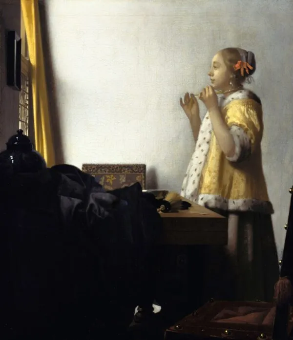 Johannes Vermeer – Junge Dame mit Perlenhalsband – das Original von um 1664 in der Gemäldegalerie Berlin – Öl auf Leinwand