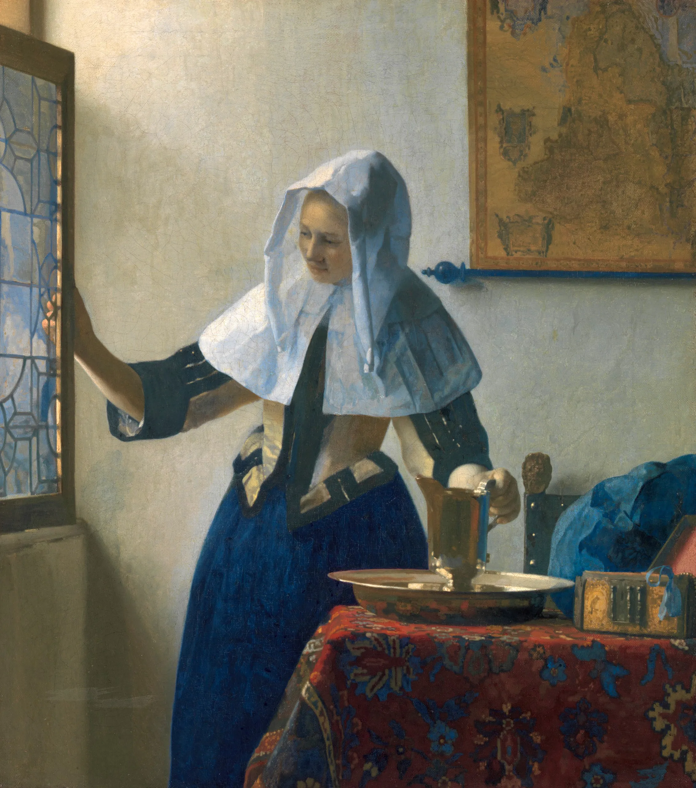 Johannes Vermeer – Mlada žena s vrčem za vodu – original iz oko 1660. – 1662. u Metropolitanskom muzeju umjetnosti u New Yorku – ulje na platnu
