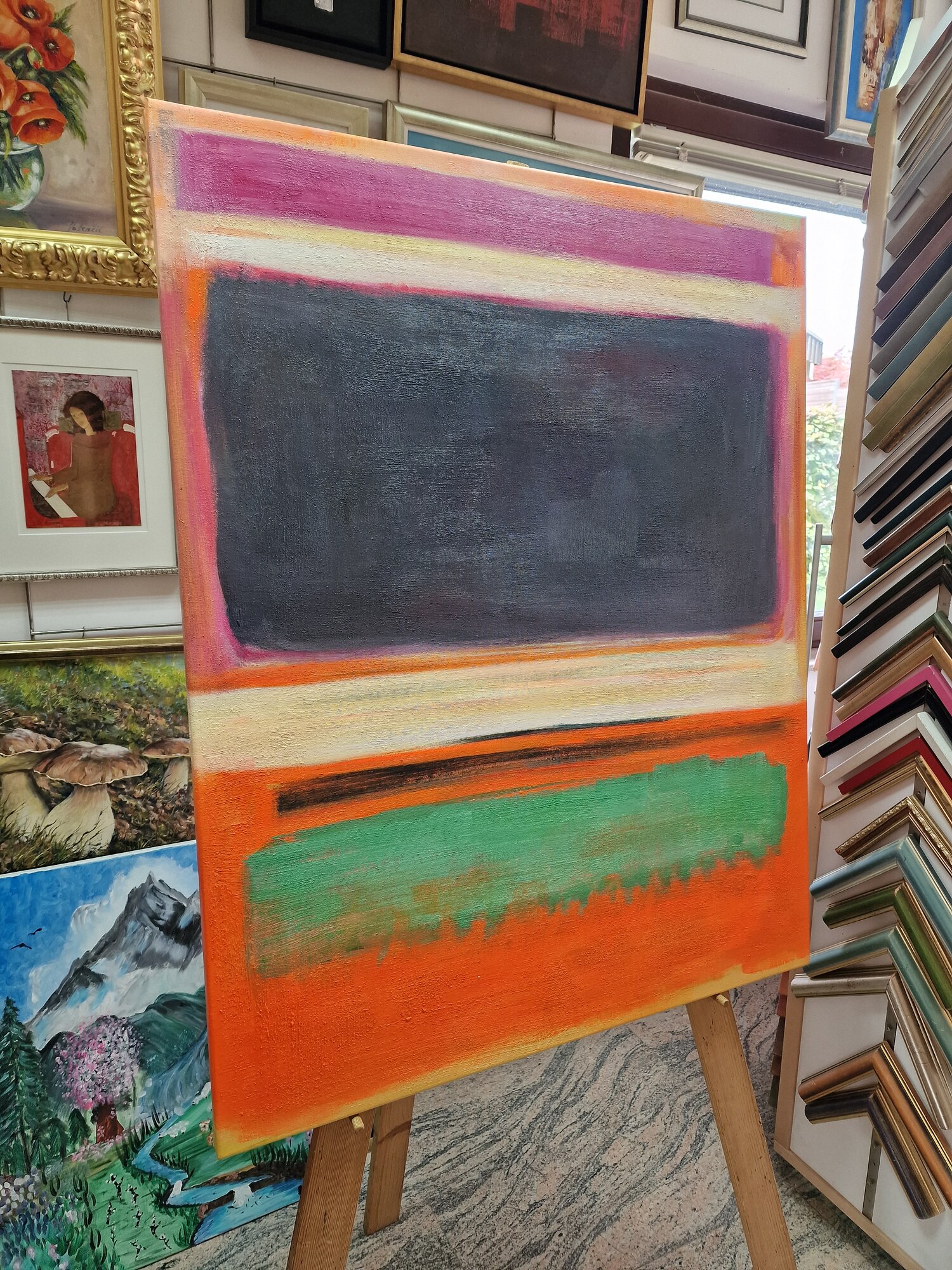 Mark Rothko – Št. 13 – ročno naslikana slika na platnu – fotografija 2 Mark Rothko – N° 13 – tableau sur toile posé sur un chevalet, vue de côté