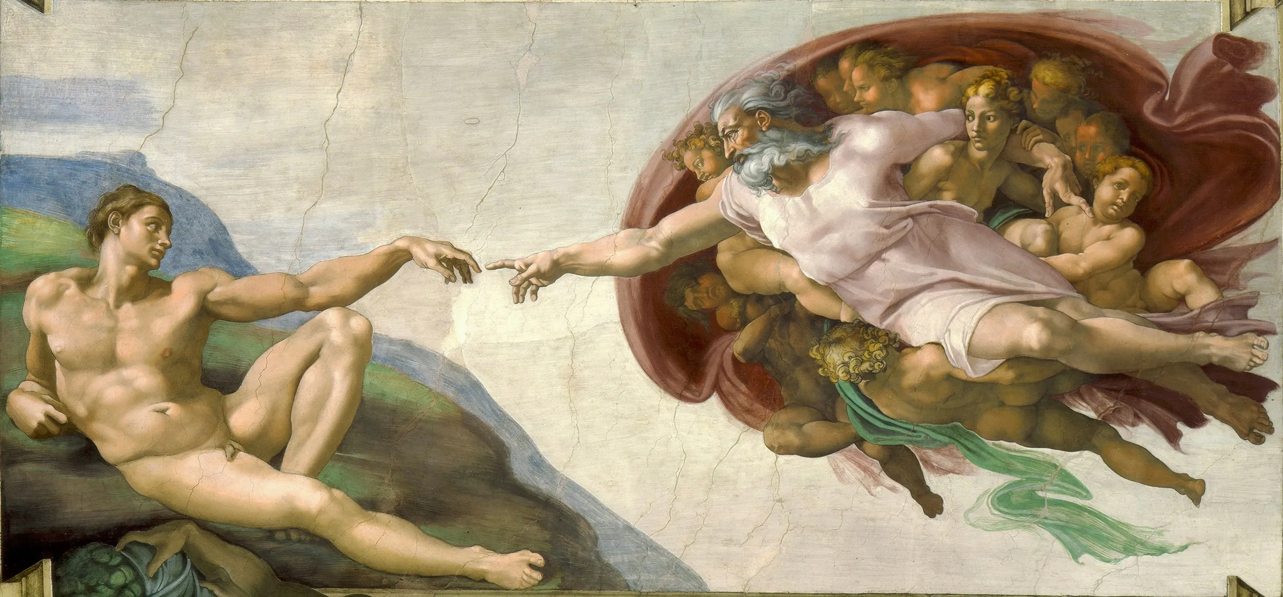 Michelangelo – Stvarjenje Adama – freska iz leta 1511 na stropu Sikstinske kapele v Vatikanu