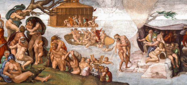 Michelangelo – Die Sintflut – Fresko von 1508–1509 an der Decke der Sixtinischen Kapelle, Vatikan