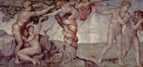 Michelangelo – The Fall and Expulsion from Paradise – fresco of c. 1510 on the Sistine Chapel ceiling, Vatican