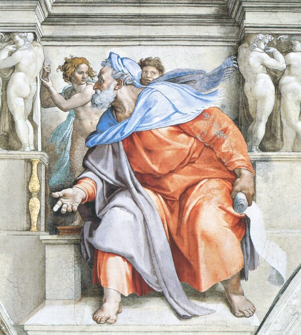 Michelangelo – Der Prophet Ezechiel – Fresko von um 1510 an der Decke der Sixtinischen Kapelle, Vatikan